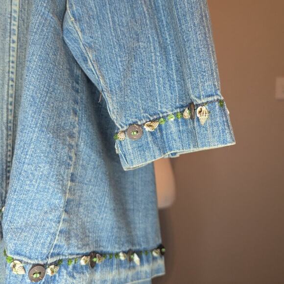 Multiples Lightweight Denim Nautical Beach Shell Embroidered Button Up Jacket XL - Picture 5 of 8